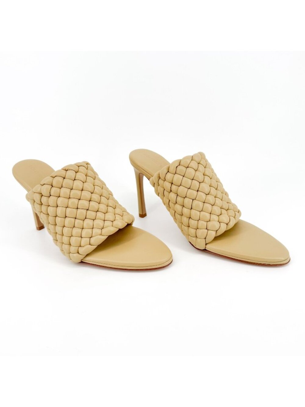 Bottega Veneta Curve Mule Sandals EU 40 US 10 Beige Woven Leather High Heel